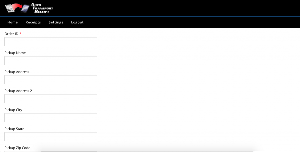 Auto Transport Receipt - Create Receipt