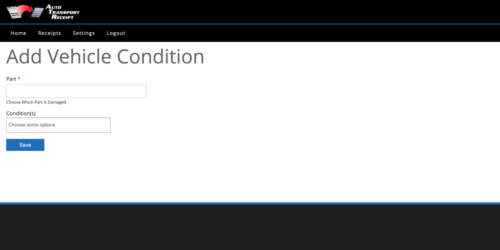 Auto Transport Receipt - Vehicle Condition